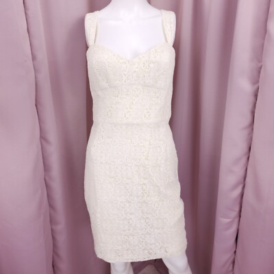 Boston Proper Women's Ivory Floral Lace Sweetheart Sleeveless Pencil Dress 