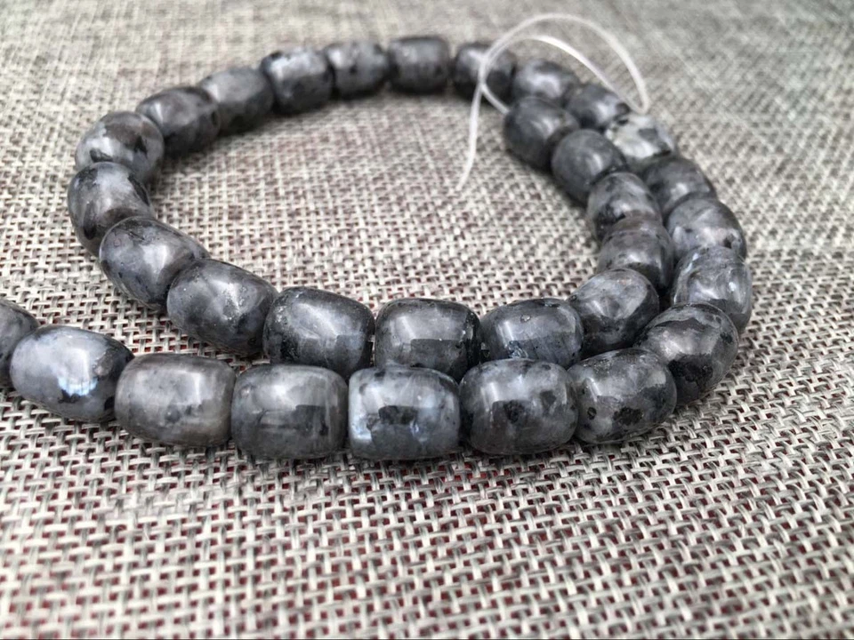 Natural 9x11mm Black Gray Labradorite Gemstone Drum Cylinder Loose Beads 15" AAA - Image 3 of 3