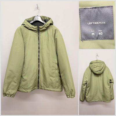 LEFTIES MAN Green Hooded Jacket Medium Zip Pockets Water Resistant