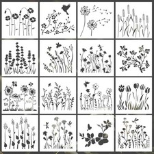 16 PCS Wildflower Stencils for Painting, 8x8 Inch Reusable Flower Leaf