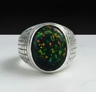 Black Fire Opal Men's Ring 925 Sterling Silver Oval Lab Created Gift