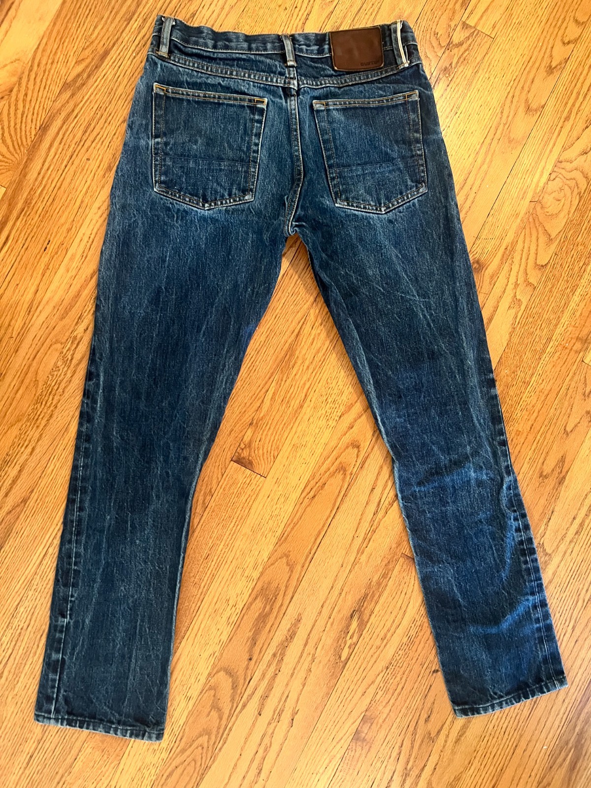 Gustin Selvedge Raw Denim Slim Fit Blue Jeans Mens Size 32 x 32 Made in USA Worn image 3