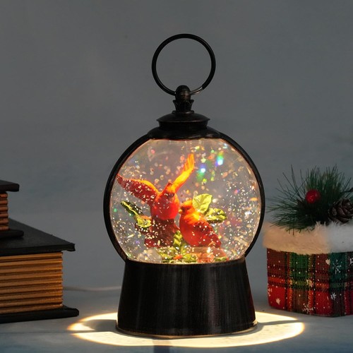 Cardinal Christmas Snow Globe Lantern with 6h Timer, Light up Musical ...