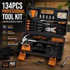 Tool Kit Set 134 Pcs Yellow Household DIY Hand Tools with Storage Case Sale