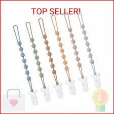 Eascrozn Baby Pacifier Clip, 6 Pack Silicone Pacifier Holder with One Piece Desi