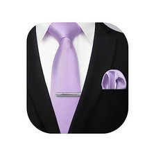 Mens Ties Solid Color Wedding Ties and Pocket Square H- Lavender Purple