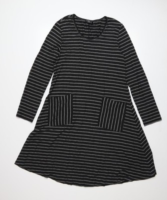 Capri Clothing Damen schwarz gestreift A-Linie Jerseykleid XS Langarm