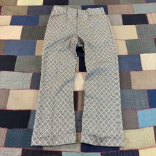Vintage 70s Higgins Slacks Flare Disco Pants Mens Gray Blue Plaid Knit Zip 30X28