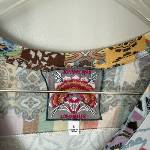 Johnny Was Rainbow Floral Drape Tunic Size L Boho Relaxed V Neck Stretch Tropic - Picture 5 of 8