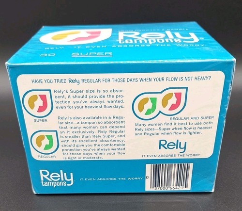 RARE Vintage Box 30 RELY Super Tampons SEALED Film Prop Collectible NOT FOR USE - Picture 8 of 10