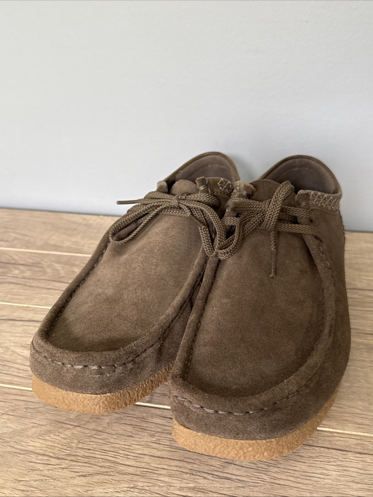 Clarks Shacre II Run Shoes Brown Suede Leather Moccasin Tie Whipstitch NEW sz 12 image 4