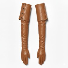 Women's Long Sleeve Opera Gloves with Concealed Side Zipper Fastening and Button