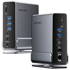 15-in-1 Laptop Docking Station Dual Monitor, 360  Roatable Triple Black