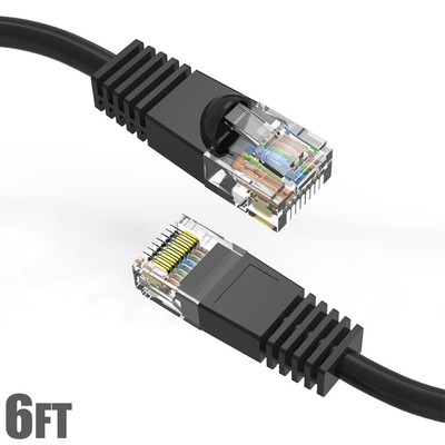6FT Cat5E RJ45 Network LAN Ethernet UTP Snagless Patch Cable Cord Copper Black