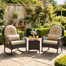 2PCS Outdoor Wicker Rocking Chair w/Waist Pillow and Soft Removable Cushions