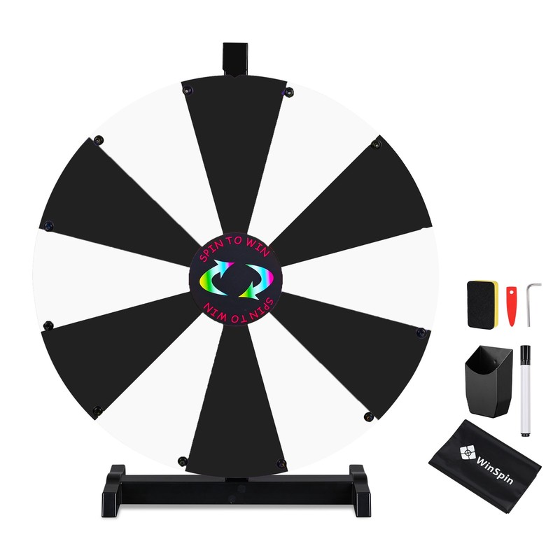 WinSpin 24" Pop Up Display Tabletop Prize Wheel Black & White for Outdoor Events