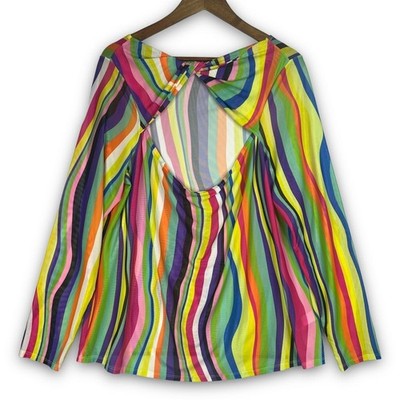 Eloquii NWT Mesh Rainbow Striped Long Sleeve Blouse Cut Out Twist Neck 22/24