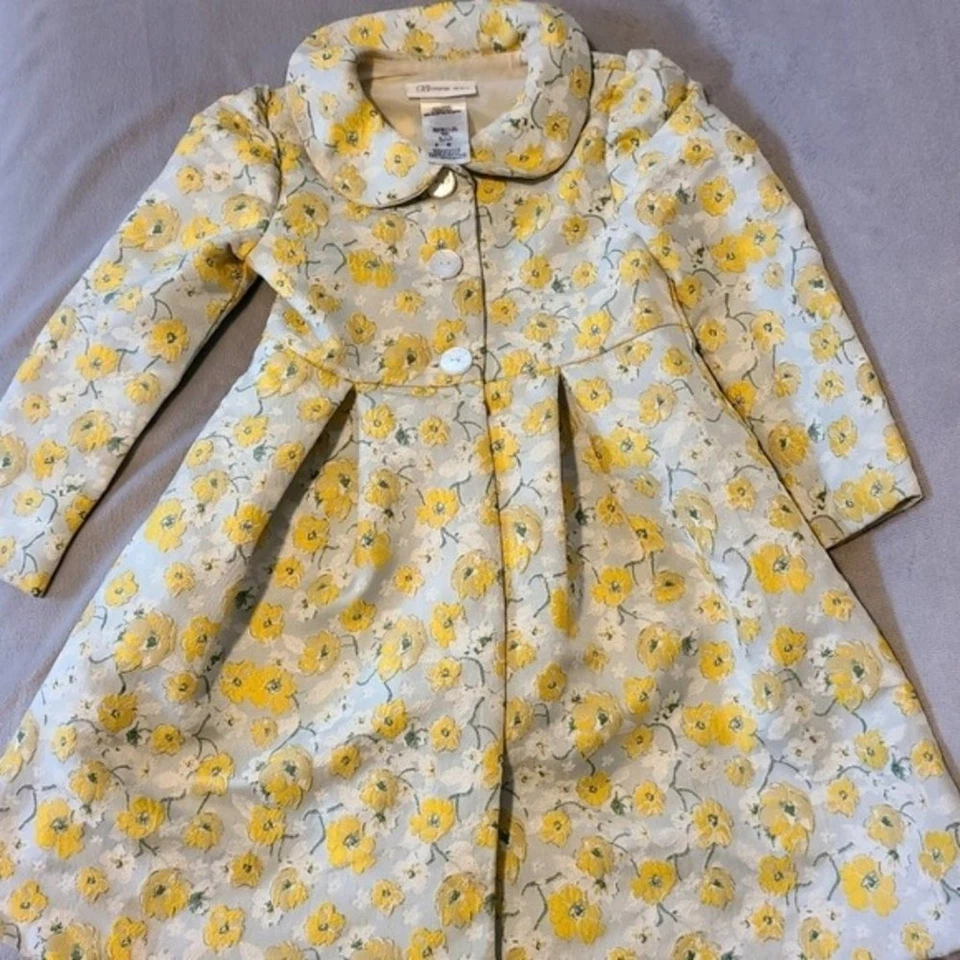 Bonnie Jean Girls Yellow Daisy Coat & Dress Set Floral Brocade Size 6Y - Image 4 of 4
