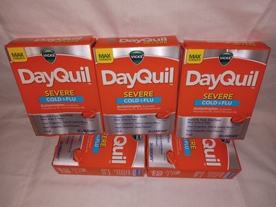 FIVE NEW 24 Count Boxes of Dayquil SEVERE LiquiCaps = 120 Liquicaps Exp 03/27