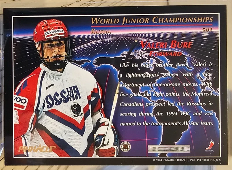 1993-94 Pinnacle Valeri Bure #501 Montreal Canadiens - Image 2 of 2