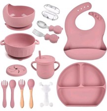 Mraisebossup Silicone Baby Feeding Set 15 Pcs  Baby Spoons Suction Bowl NEW OB 38