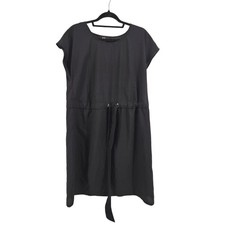 Minimalist Black Dress Short Sleeve Drawstring Waist Midi Womens Size 12 Capsule