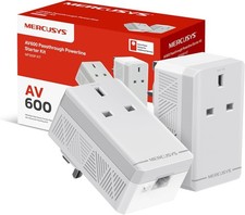 MERCUSYS MP300P AV600 Powerline Adapter Kit with Extra Power Socket, 600Mbps