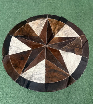 Cowhides Rug Leather Star Cow Hide Patchwork Area Round Carpet 40, Brown R1