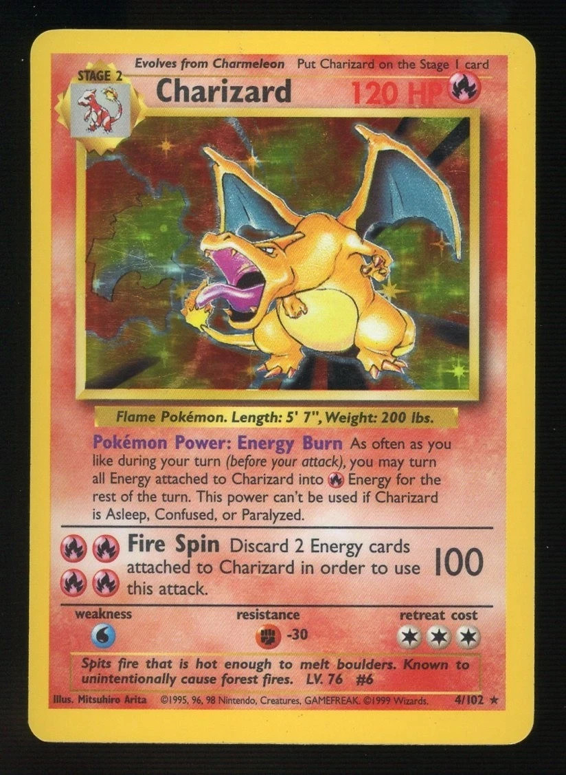 Charizard 4/102 Holo Rare - 1999 Pokemon Base Set Authentic Card