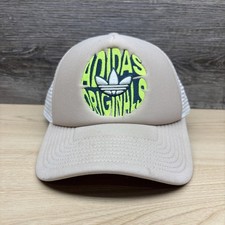 Adidas Originals Hat Cap Snap Back Beige Trucker Mesh Trefoil Logo Mens