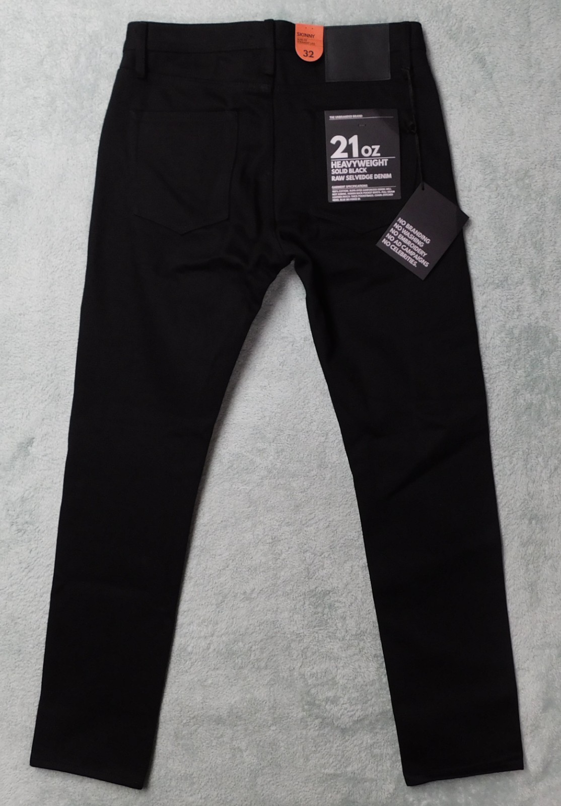 Unbranded Brand 21oz Skinny Slim Fit Straight Leg Selvedge Black Button Fly 32"W