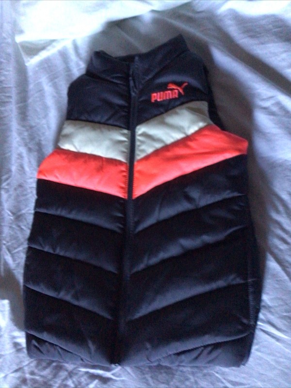 PUMA Girls Puffer Jacket Size 5 Black Pink Full Zip  Sleeveless