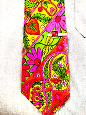 60's Bright Psychedelic Necktie Screenprint Flowers Cannibas Vines  Tie Bar