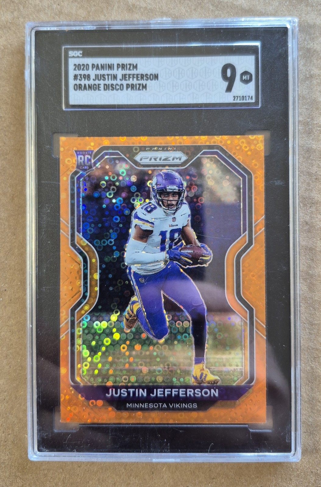 2020 Panini Prizm - Rookie Justin Jefferson #398 Orange Disco Prizm (RC) SGC 9