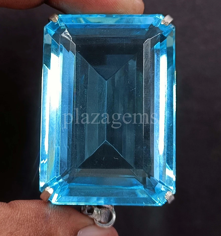 245 CT EMERALD CUT NATURAL BLUE AQUAMARINE EGL 925 SILVER PENDANT GEMSTONE 5ARC - Image 3 of 4