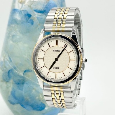 Seiko Dolce 4J40-0AB0 Quarz Armbanduhr Herren Silber Goldfarben Gehäuse 3,9x3...