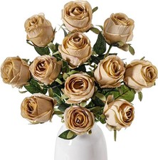 12pcs Champaign Roses Artificial Flowers   Realistic Silk Velvet Fake Flowers