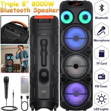 8000W Triple 8" Portable Bluetooth Party Speaker Woofer Heavy Bass System w/ Mic