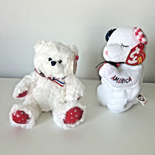 TY Beanie Baby UNCLE SAM and AMERICAN BLESSING Patriotic Bear Set of 2 Plush