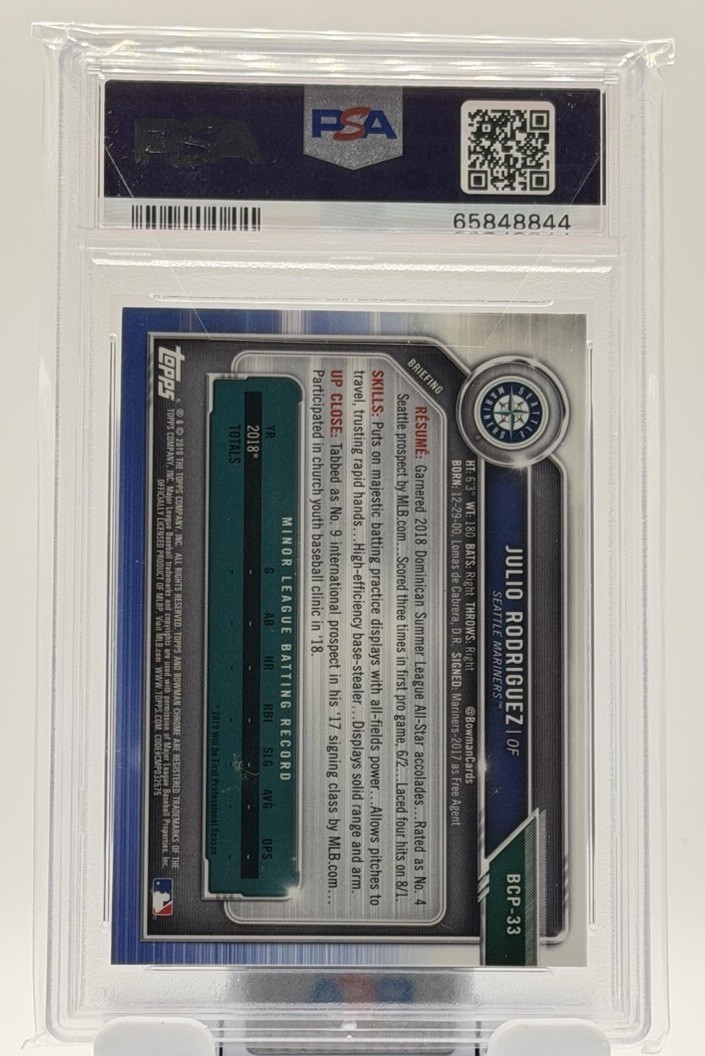 2019 Bowman - Chrome Prospects Julio Rodriguez #BCP-33 (RC) PSA 10 GEM MT view 2