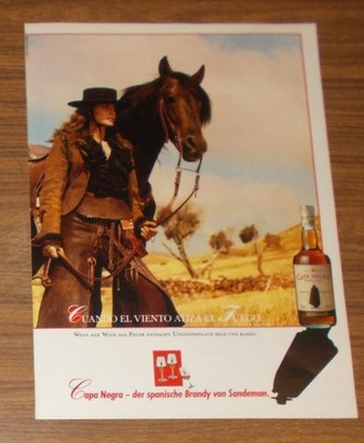 Seltene Werbung Sandeman CAPA NEGRA - Der spanische Brandy - Cowgirl Pferd 1990