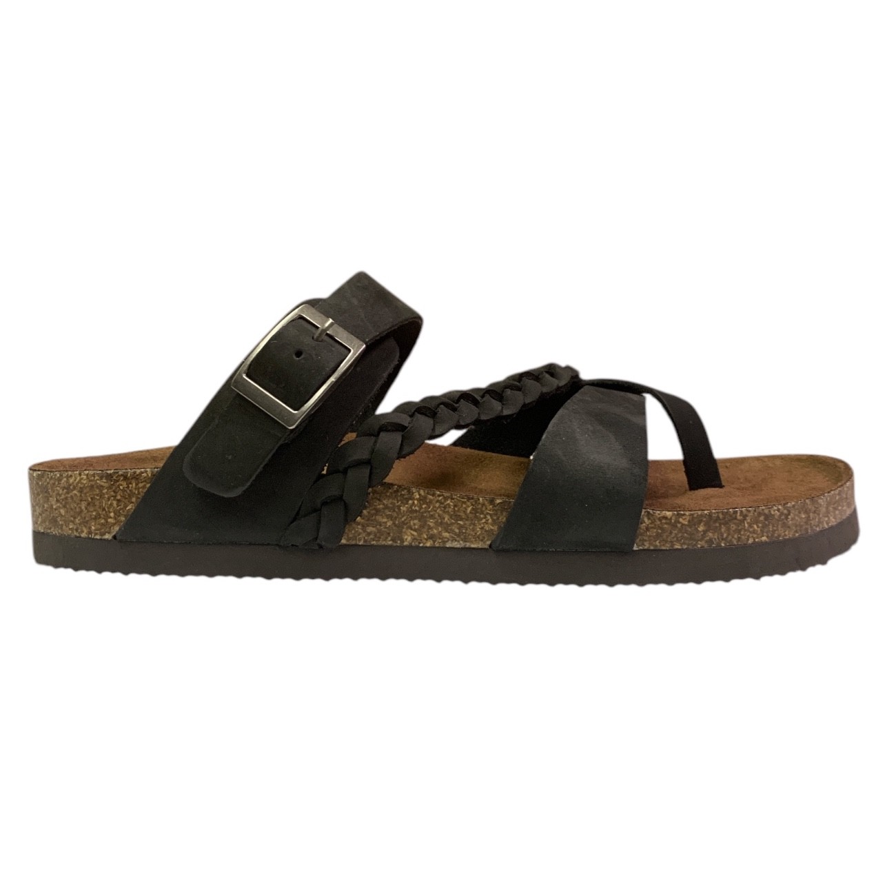 SAOLA Sandali donna suola montagna taglia 11 intrecciati pelle nera slip on estate spiaggia