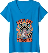 Groovy Raccoon Lets Get Trashed Meme Humor Vintage Ladies' V-Neck Tshirt