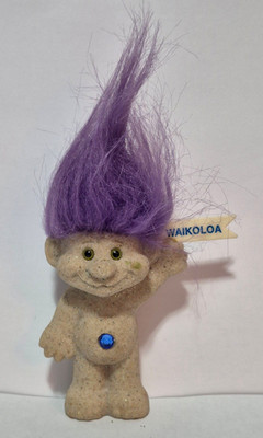 1990s Vintage Ace Novelty Treasure Troll Doll Texture Sand Purple Waikoloa