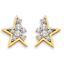 NEW 14K YELLOW GOLD STAR STUD EARRINGS WITH SCREW BACK