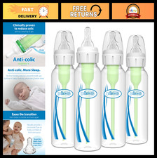 Anti-Colic Baby Bottles, 8 oz, Narrow Design, Level 1 Slow Flow Nipples, 4 Pack
