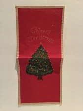 Finished Cross Stitch Santa Christmas Tree Holiday Picture Unframed Art
