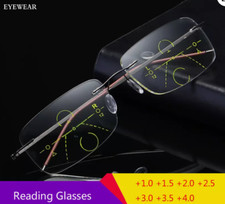 Men Women Titanium Alloy Progressive Multifocus Reading Glasses Rimless Glasses