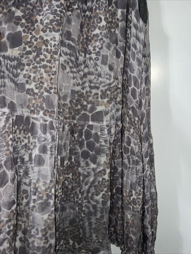 KOOKAI 100% Silk Gray Animal Print Floaty Tiered Dress Size Uk 40 Sleeveless - Picture 2 of 9