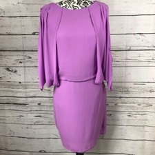 Halston Heritage Cape Sleeve Slit Sleeve Draped Silky Crepe Tulip Pink/Purple 4